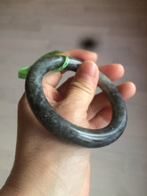 Load image into Gallery viewer, 54.9mm certified 100% Natural black/white nephrite(籽料青花) Sesame paste seed material round cut Jade bangle HF8-5534

