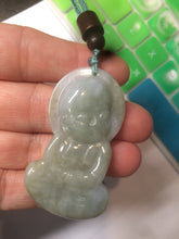 Load image into Gallery viewer, 100% Natural light green jadeite Jade meditate baby buddha (宝宝佛) pendant necklace N121
