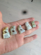 Load image into Gallery viewer, 100% Natural light green/blue/yellow/white Jadeite Jade 3D little PiXiu Seal/desk decor U120
