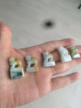 Load image into Gallery viewer, 100% Natural light green/blue/yellow/white Jadeite Jade 3D little PiXiu Seal/desk decor U120
