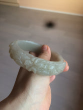 Load image into Gallery viewer, 63.6mm 100% natural light pale pink/gray Quartzite (Shetaicui jade) Phoenix and Peony bangle XY8
