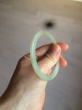 Load image into Gallery viewer, 52mm type A 100% Natural icy watery light green/yellow thin flat style Jadeite Jade bangle U121-0758
