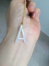 Load image into Gallery viewer, 100% natural icy watery jadeite jade Initial letter A pendant necklace Y125
