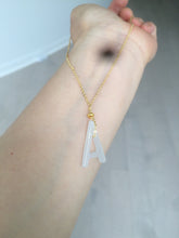 Load image into Gallery viewer, 100% natural icy watery jadeite jade Initial letter A pendant necklace Y125
