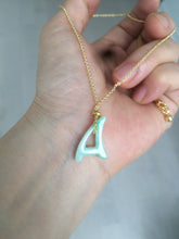 Load image into Gallery viewer, 100% natural icy watery sunny/purple jadeite jade Initial letter A pendant necklace Y124
