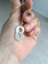 Load image into Gallery viewer, 100% natural icy watery jadeite jade Initial letter B pendant necklace Y123
