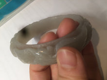 Load image into Gallery viewer, 63.6mm 100% natural light pale pink/gray Quartzite (Shetaicui jade) Phoenix and Peony bangle XY8
