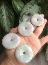 Load image into Gallery viewer, 38-43mm Type A 100% Natural green/purple Jadeite Jade Safety Guardian Button donut Pendant/worry stone/car hanger group AE27

