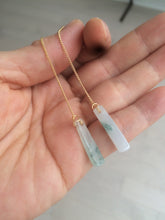 Load image into Gallery viewer, 100% Natural icy watery green Misty rain (烟雨江南) safe and sound dangling jadeite Jade earring C22
