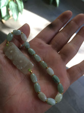 Load image into Gallery viewer, Type A 100% Natural light green/white carving flowers vintage style Jadeite Jade bracelet Z
