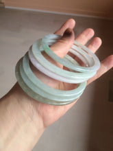 Load image into Gallery viewer, 58-60mm Type A 100% Natural icy light green/white/purple flat thin style Jadeite bangle group GL6
