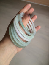 Load image into Gallery viewer, 58-60mm Type A 100% Natural icy light green/white/purple flat thin style Jadeite bangle group GL6

