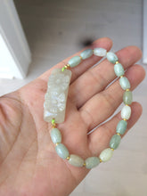 Load image into Gallery viewer, Type A 100% Natural light green/white carving flowers vintage style Jadeite Jade bracelet Z
