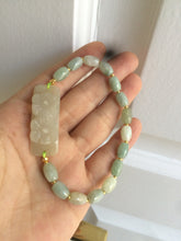 Load image into Gallery viewer, Type A 100% Natural light green/white carving flowers vintage style Jadeite Jade bracelet Z
