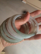 Load image into Gallery viewer, 58-60mm Type A 100% Natural icy light green/white/purple flat thin style Jadeite bangle group GL6
