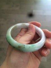 Load image into Gallery viewer, 56.5mm certified 100% natural Type A sunny green/white jadeite jade bangle A80-0458
