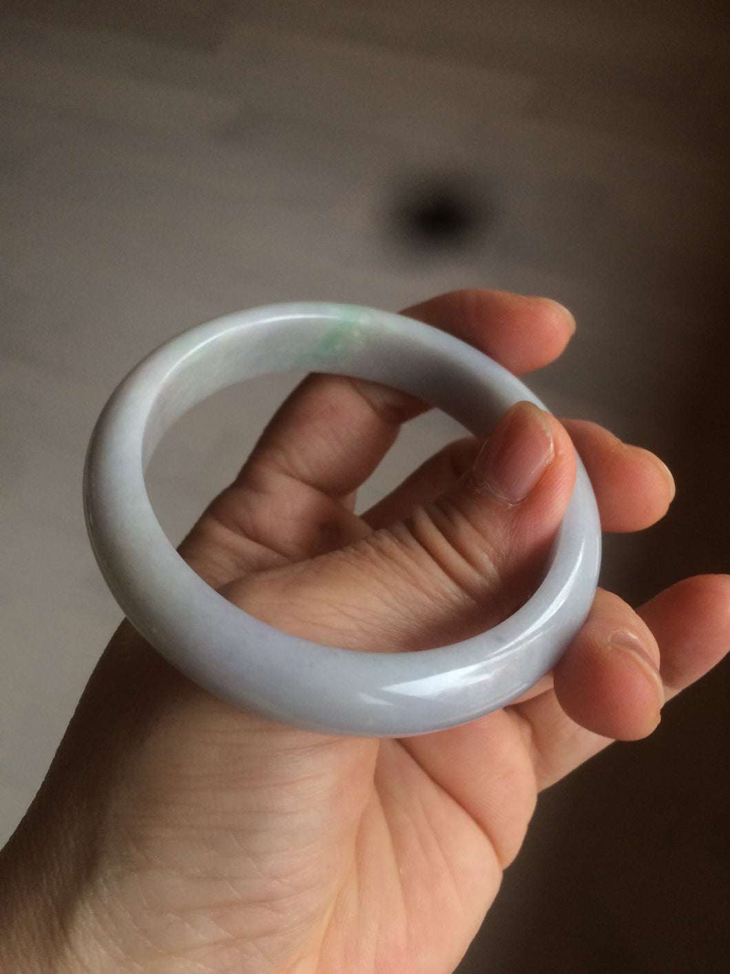 53.2mm 100% natural type A certified light green/purple jadeite jade bangle AQ4-0733