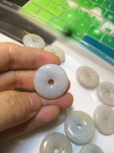 Load image into Gallery viewer, 24-25mm Type A 100% Natural light green/white Jadeite Jade Safety Guardian Button donut Pendant group AJ52 (Add-on items)
