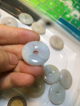 Load image into Gallery viewer, 24-25mm Type A 100% Natural light green/white Jadeite Jade Safety Guardian Button donut Pendant group AJ52 (Add-on items)
