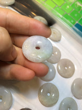 Load image into Gallery viewer, 24-25mm Type A 100% Natural light green/white Jadeite Jade Safety Guardian Button donut Pendant group AJ52 (Add-on items)
