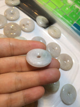 Load image into Gallery viewer, 24-25mm Type A 100% Natural light green/white Jadeite Jade Safety Guardian Button donut Pendant group AJ52 (Add-on items)
