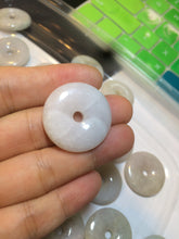 Load image into Gallery viewer, 24-25mm Type A 100% Natural light green/white Jadeite Jade Safety Guardian Button donut Pendant group AJ52 (Add-on items)
