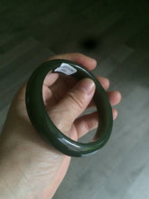 Load image into Gallery viewer, 59.2mm certified 100% Natural oily dark green/black nephrite Jade bangle HE15-3597
