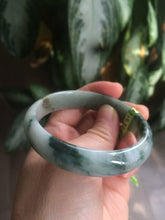 Load image into Gallery viewer, 53mm Certified type A 100% Natural light green/brown/gary floating flower oval jadeite jade bangle Q74-5309
