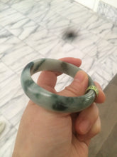 Load image into Gallery viewer, 53mm Certified type A 100% Natural light green/brown/gary floating flower oval jadeite jade bangle Q74-5309
