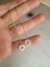Load image into Gallery viewer, 100% Natural icy watery white/green/brown ring dangling jadeite Jade earring C10
