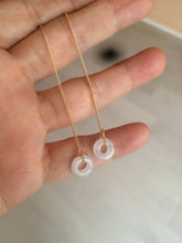 Load image into Gallery viewer, 100% Natural icy watery white/green/brown ring dangling jadeite Jade earring C10
