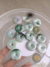 Load image into Gallery viewer, 24-25mm Type A 100% Natural dark green/white Jadeite Jade Safety Guardian Button donut Pendant group AK40-2 (Add-on items)
