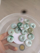 Load image into Gallery viewer, 24-25mm Type A 100% Natural dark green/white Jadeite Jade Safety Guardian Button donut Pendant group AK40-2 (Add-on items)
