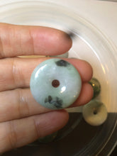 Load image into Gallery viewer, 24-25mm Type A 100% Natural dark green/white Jadeite Jade Safety Guardian Button donut Pendant group AK40-2 (Add-on items)
