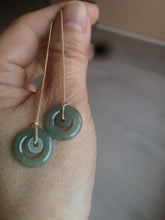 Load image into Gallery viewer, 100% Natural icy watery blue/grenn/yellow safe and sound mom and daughter buckle dangling Guatemala jadeite Jade earring C6
