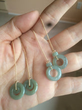 Load image into Gallery viewer, 100% Natural icy watery blue/grenn/yellow safe and sound mom and daughter buckle dangling Guatemala jadeite Jade earring C6
