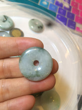 Load image into Gallery viewer, 24-25mm Type A 100% Natural dark green/white Jadeite Jade Safety Guardian Button donut Pendant group AK40-2 (Add-on items)

