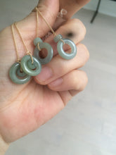 Load image into Gallery viewer, 100% Natural icy watery blue/grenn/yellow safe and sound mom and daughter buckle dangling Guatemala jadeite Jade earring C6
