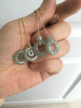 Load image into Gallery viewer, 100% Natural icy watery blue/grenn/yellow safe and sound mom and daughter buckle dangling Guatemala jadeite Jade earring C6
