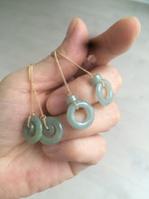 Load image into Gallery viewer, 100% Natural icy watery blue/grenn/yellow safe and sound mom and daughter buckle dangling Guatemala jadeite Jade earring C6
