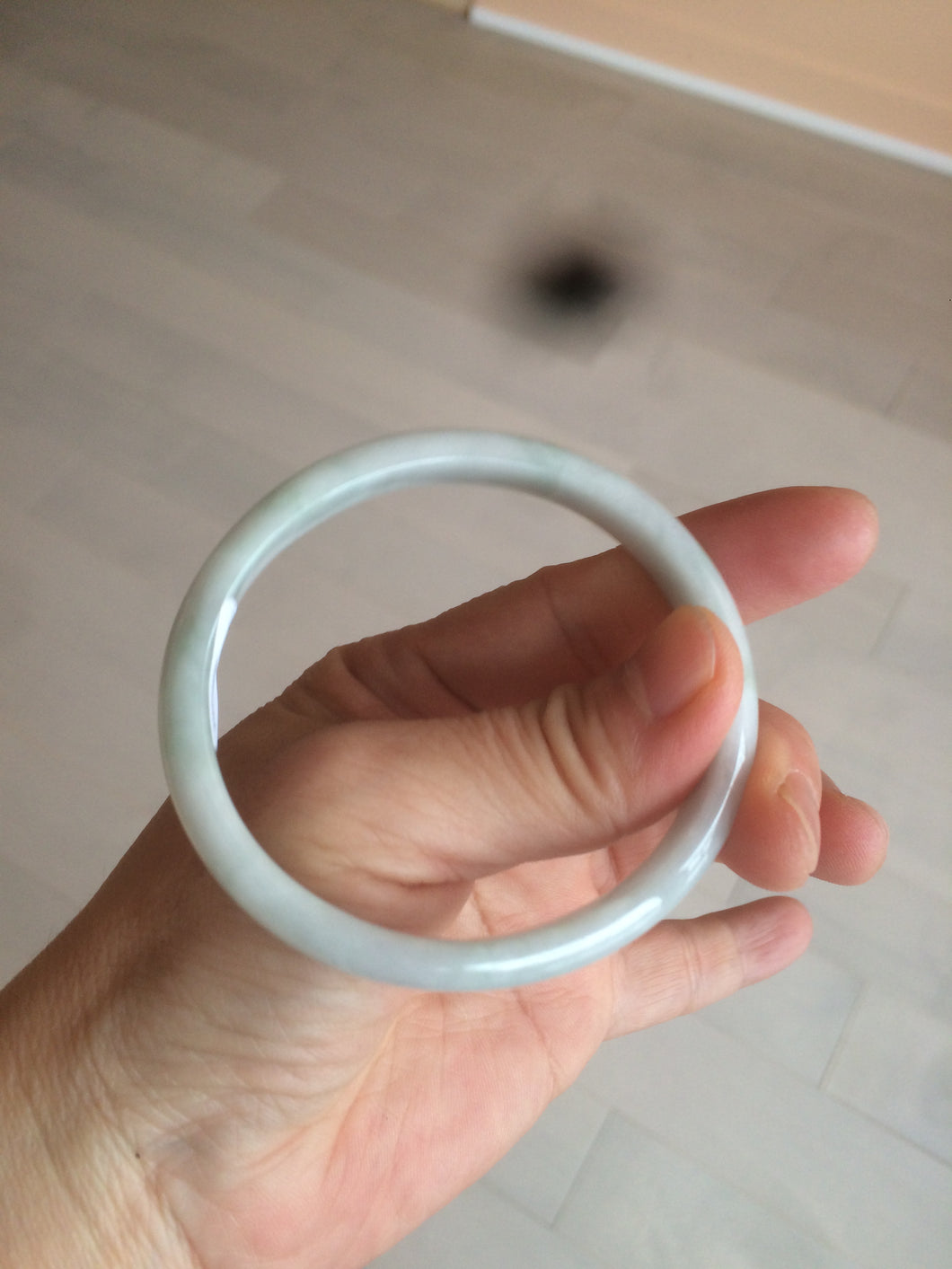 53mm Certified type A 100% Natural light green/white oval jadeite jade bangle AM57-4212