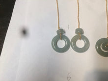 Load image into Gallery viewer, 100% Natural icy watery blue/grenn/yellow safe and sound mom and daughter buckle dangling Guatemala jadeite Jade earring C6
