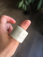 Load image into Gallery viewer, 100% Natural beige with brown flying dandelions nephrite Jade men&#39;s thumb ring HE10

