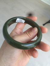 Load image into Gallery viewer, 59.2mm certified 100% Natural oily dark green/black nephrite Jade bangle HE15-3597
