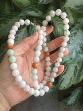 Load image into Gallery viewer, 9.2-9.5mm 100% Natural type A light green/purple/red/white jadeite jade beads necklace S3
