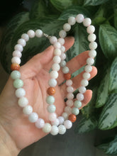 Load image into Gallery viewer, 9.2-9.5mm 100% Natural type A light green/purple/red/white jadeite jade beads necklace S3
