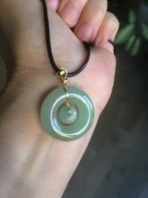 Load image into Gallery viewer, 23.6mm Type A 100% Natural light green Jadeite Jade concentric circle safety Guardian ring Pendant (子母扣,同心环) AF44-1
