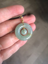 Load image into Gallery viewer, 23.6mm Type A 100% Natural light green Jadeite Jade concentric circle safety Guardian ring Pendant (子母扣,同心环) AF44-1
