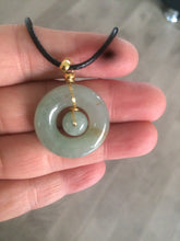 Load image into Gallery viewer, 23.6mm Type A 100% Natural light green Jadeite Jade concentric circle safety Guardian ring Pendant (子母扣,同心环) AF44-1
