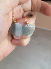 Load image into Gallery viewer, 100% Natural icy watery blue/green/gray plate (蝉翼) dangling Guatemala jadeite Jade earring S46
